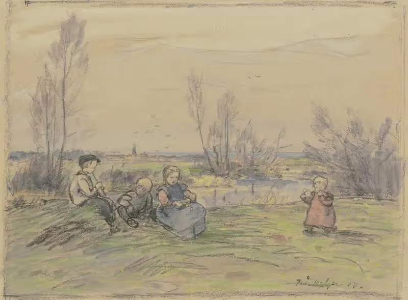 Children at the stream by Ferdinand Balzer, 1907 — digital art print download