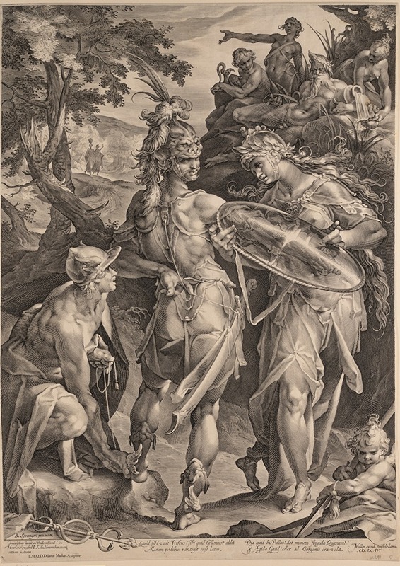 Perseus, armed, to free Andromeda by Bartholomaeus Spranger, 1604 — digital art print download