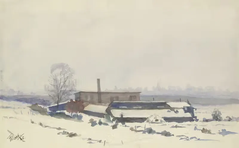 Gärtnerei im Schnee am Dornbusch — Friedrich Mook