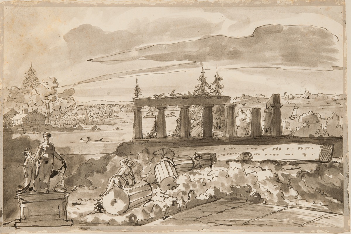 Nordic Landscape with Classical Temple Ruin by Carl August Ehrensvärd — digital art print download