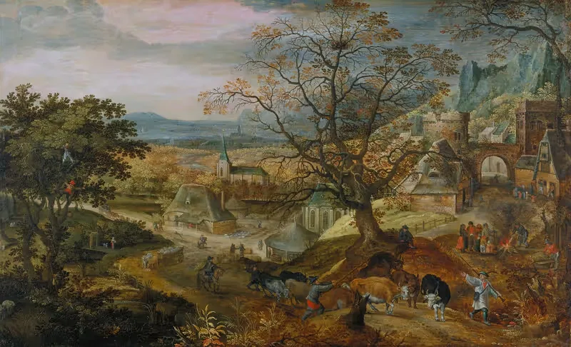 Landscape with Village; 'Autumn' — Jacob Savery the Elder