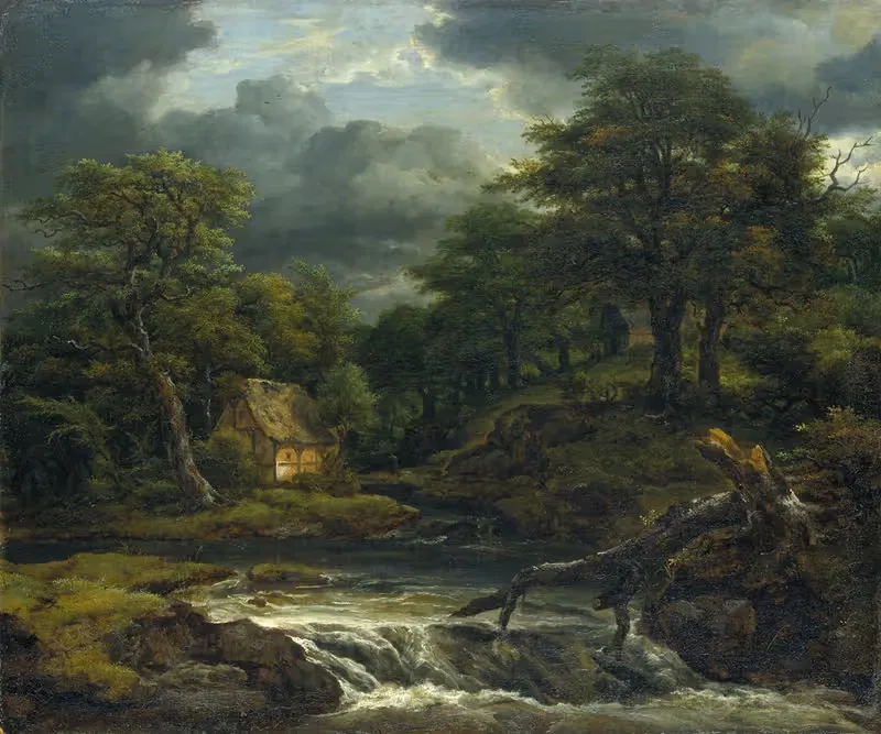 Wooded Landscape with Waterfall and Approaching Storm — Jacob van Ruisdael
