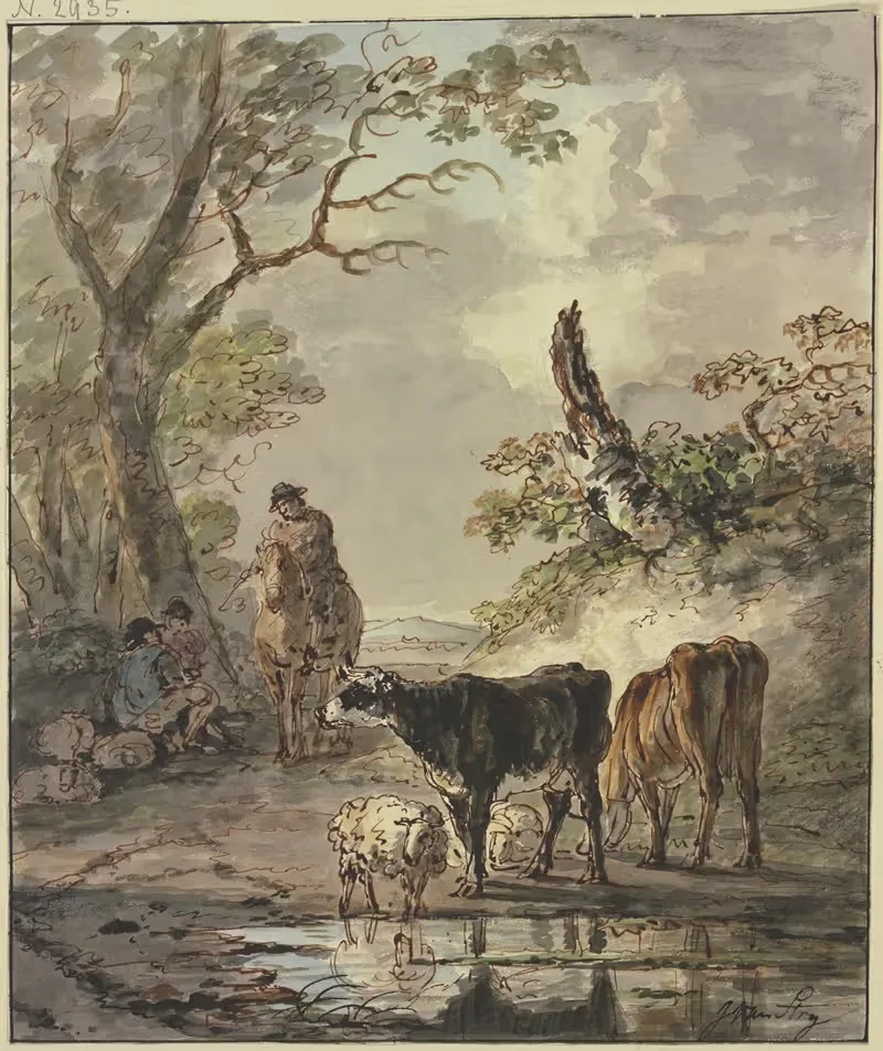 Rastende Hirten an einer Wasserstelle — Jacob van Strij