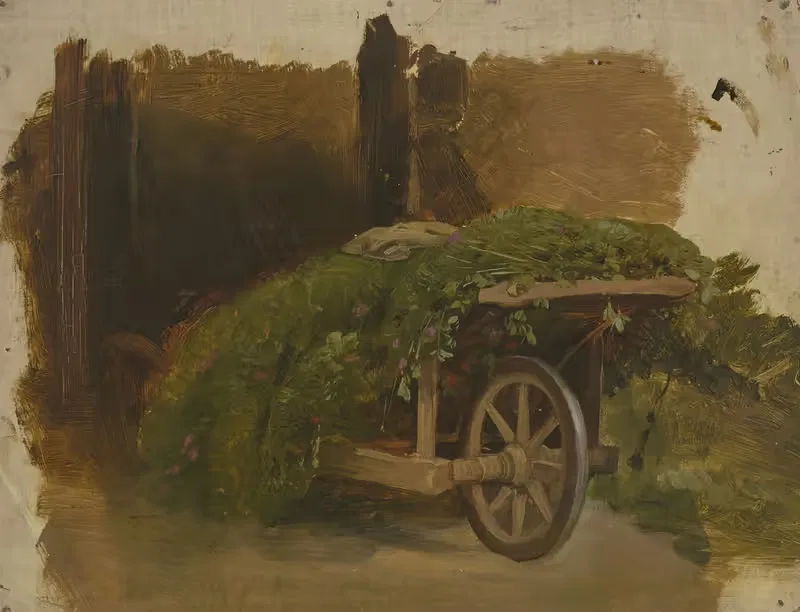 Karren mit geschnittenem Gras beladen — Jakob Becker