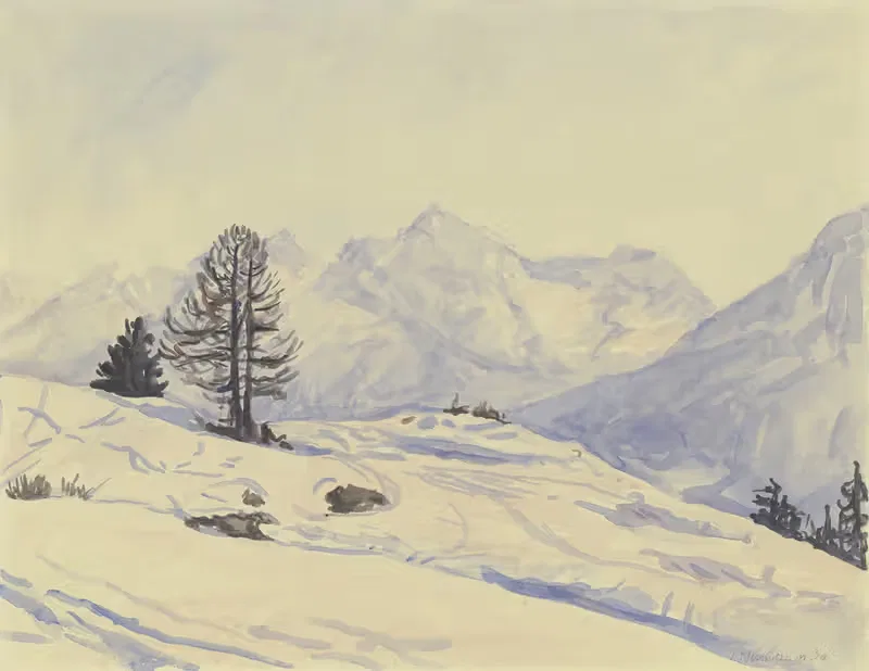 Зимний пейзаж, Унтерэнгадин by Якоб Нуссбаум, 1930 — digital art print download