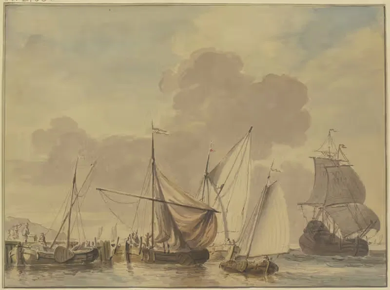 Marine mit fünf Schiffen im Vordergrund — Jan Verbruggen