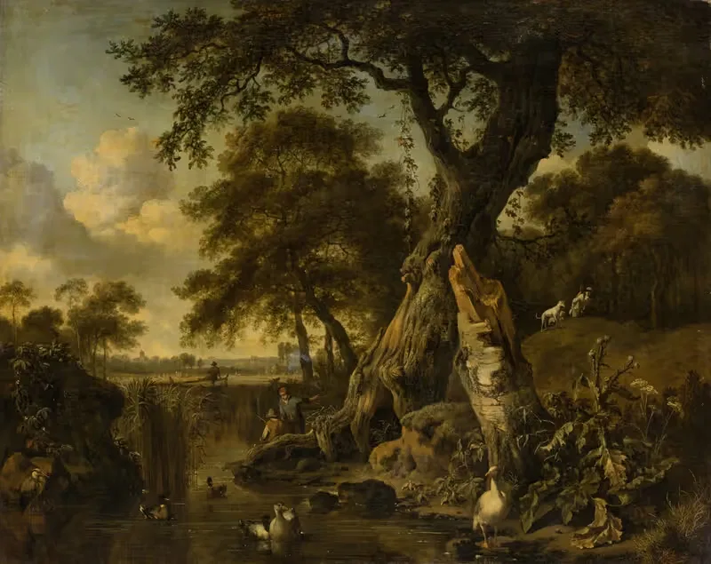 River Landscape with Fisherman and Hunter — Jan Wijnants