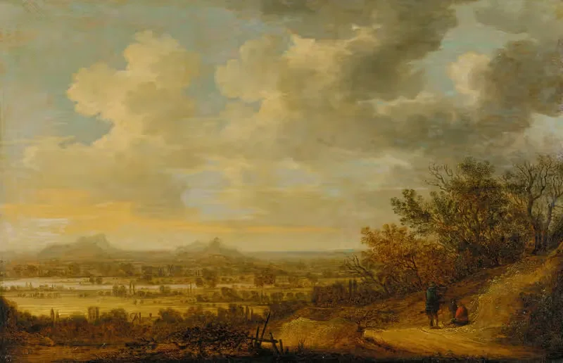 River Landscape in the Evening with Resting Wanderers — Johan Pietersz. Schoeff