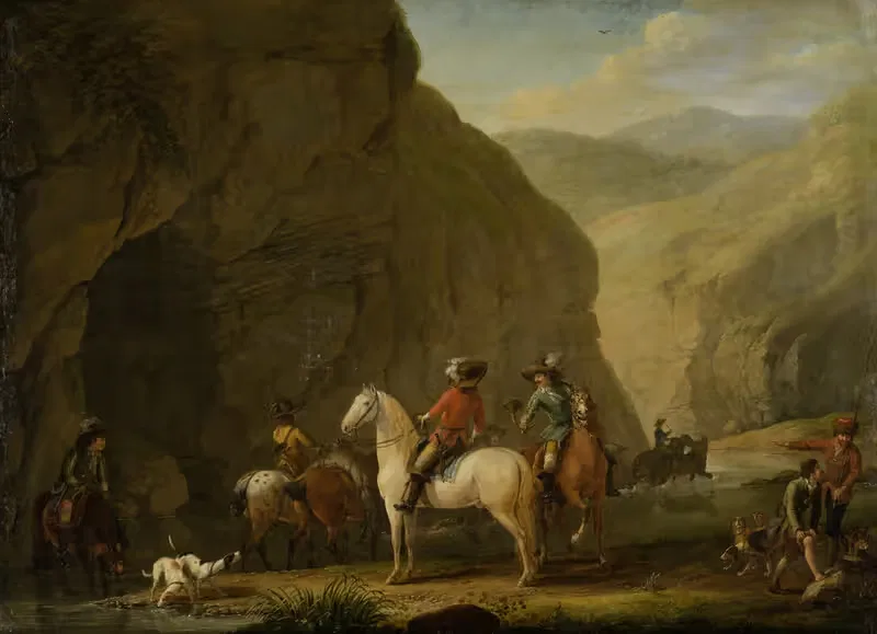 Mountain Landscape with a Hunting Party — Johann Georg Pforr