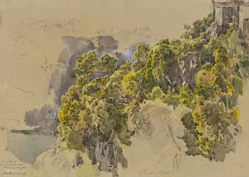 Felsabhang mit Bäumen bei Nemi — Johann Nepomuk Rauch
