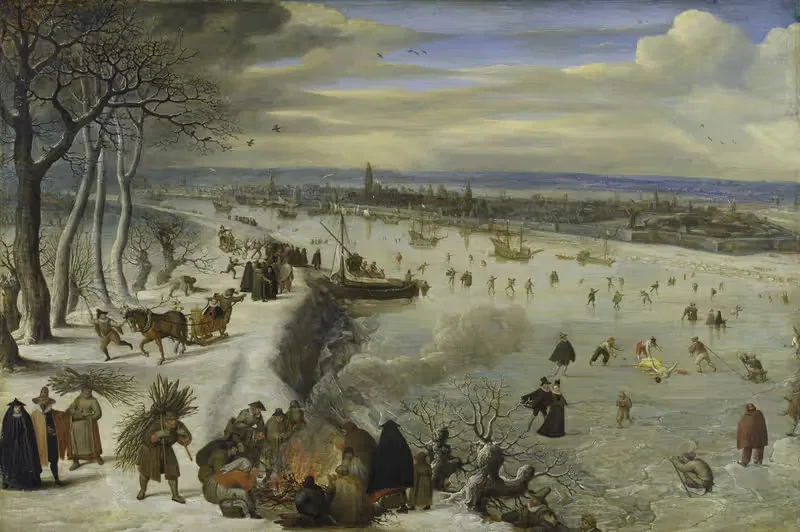 View of Antwerp with Frozen Schelde — Lucas van Valckenborch