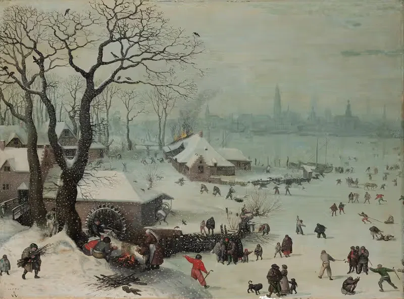 Winter Landscape with Snowfall near Antwerp — Lucas van Valckenborch