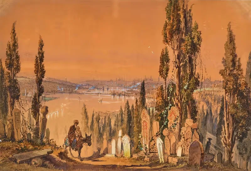 Istanbul seen from Eyüp cemetery — Amadeo Preziosi