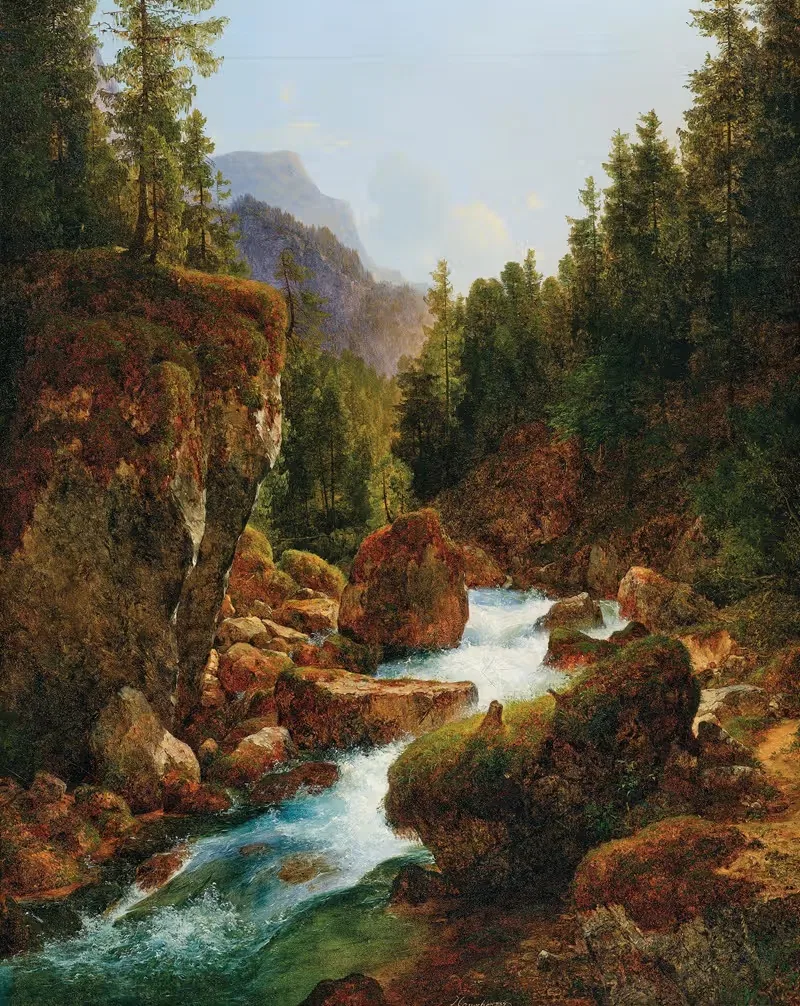 A Mountain Torrent by Anton Hansch, 1837 — digital art print download