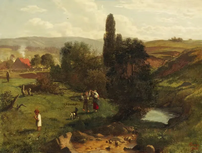 Пейзаж Черного леса с играющими детьми by Ханс Тома, 1867 — digital art print download