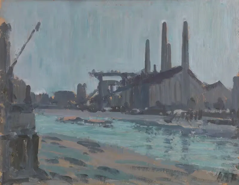 Landscape with Industrial Buildings by a River — Hercules Brabazon Brabazon