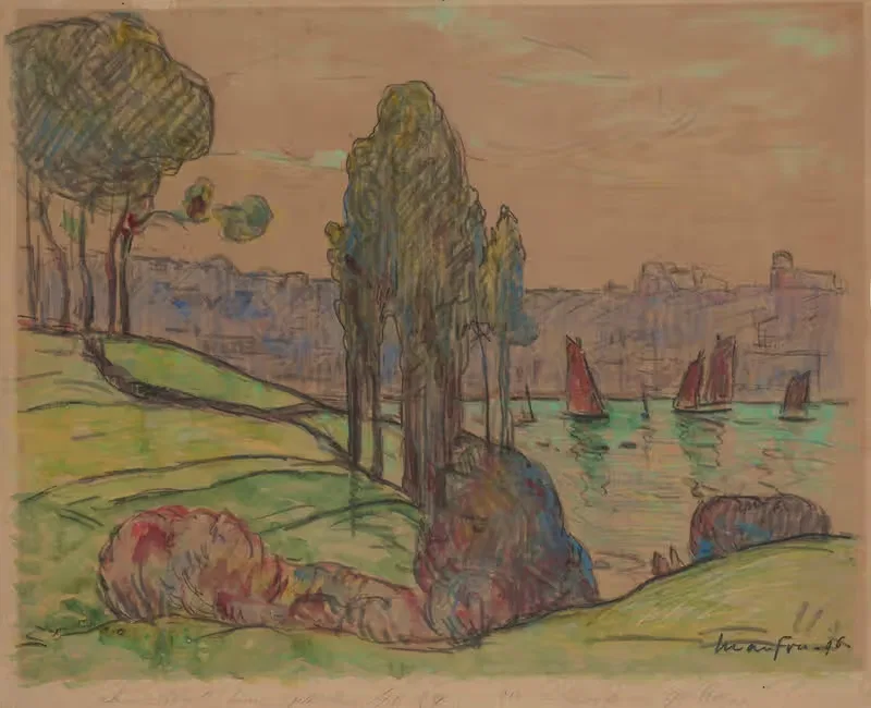 Красные парусники, Дуарнене by Максим Мофра, 1896 — digital art print download