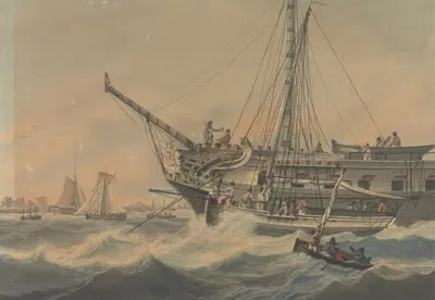 Man-of-War and Shipping off the Coast by Samuel Atkins — digital art print download