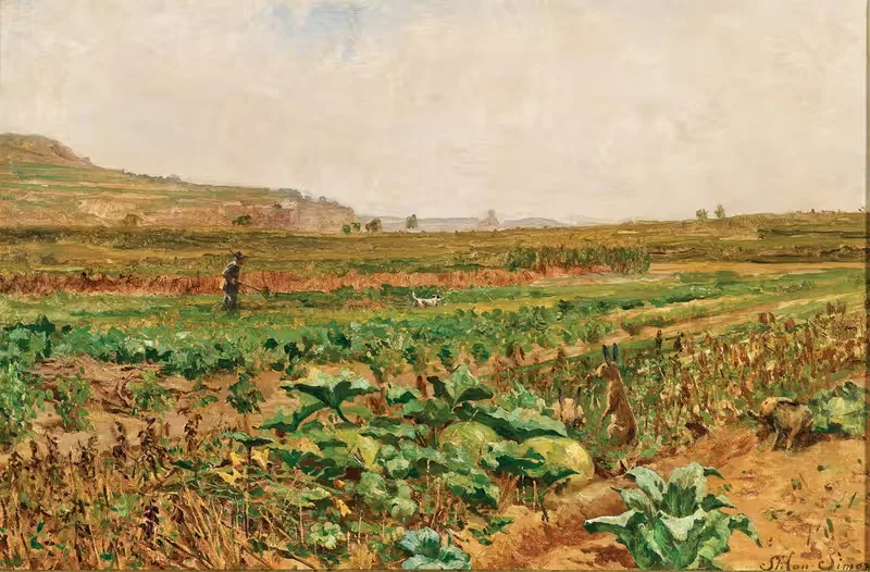 A Vegetable Field with a Hare and a Hunter in the Background — Stefan Simony