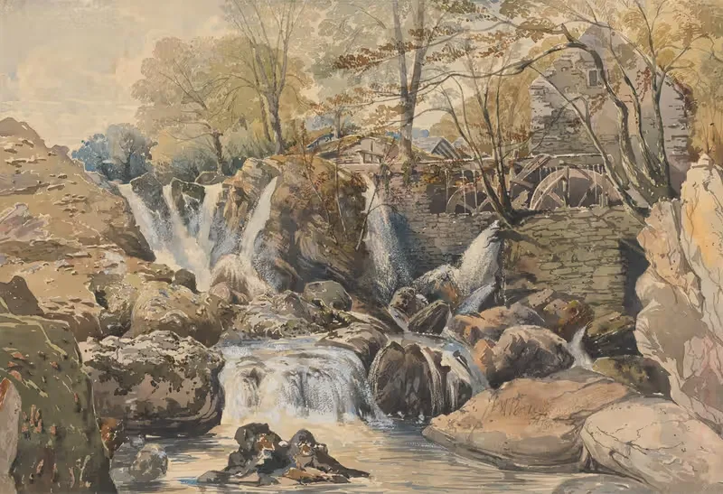 Водяная мельница и водопады by Аарон Эдвин Пэнли, 1862 — digital art print download
