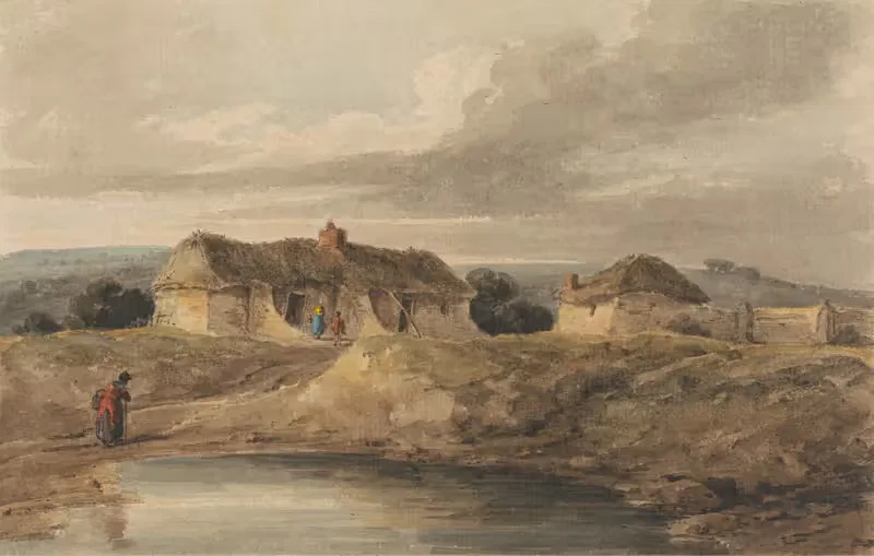 Ландшафт с соломенными зданиями by Амелия Лонг, 1809 — digital art print download