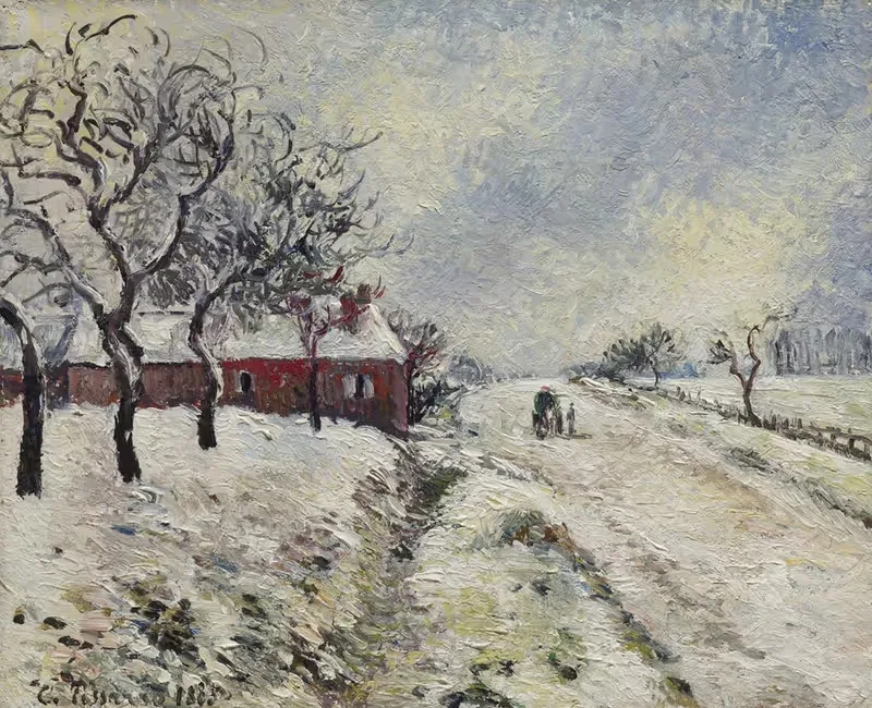 Заснеженная дорога с домом, окрестности Эрагни by Камиль Писсарро, 1885 — digital art print download