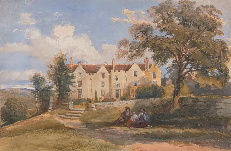 Group Seated in Grounds of a Large House — David Cox Jnr