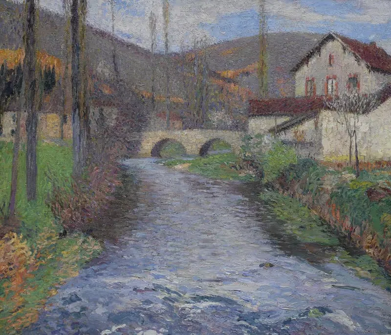 L'École et le pont sur le vert à Labastide-du-Vert — Henri Martin