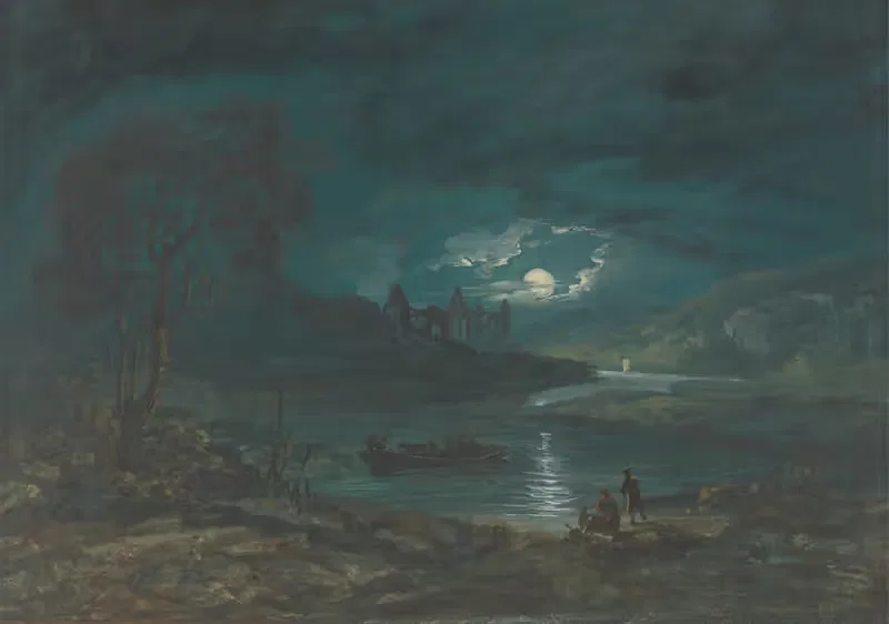 Night – River Landscape with a Ruined Abbey — John Laporte