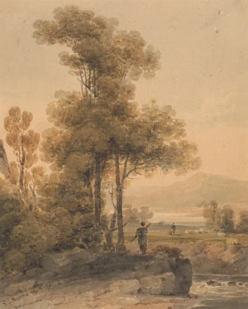 Пейзаж с фигурами, река Кромах by Пол Сэндби Манн, 1805 — digital art print download