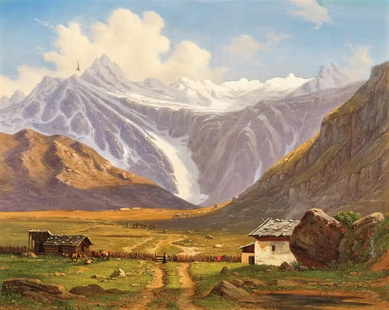 Горное пастбище с альпийской хижиной by Эмиль Людвиг Лёр — digital art print download