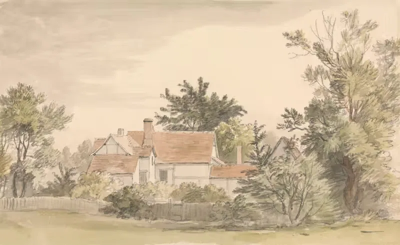 Cottages and Trees with a Fence — James Stark