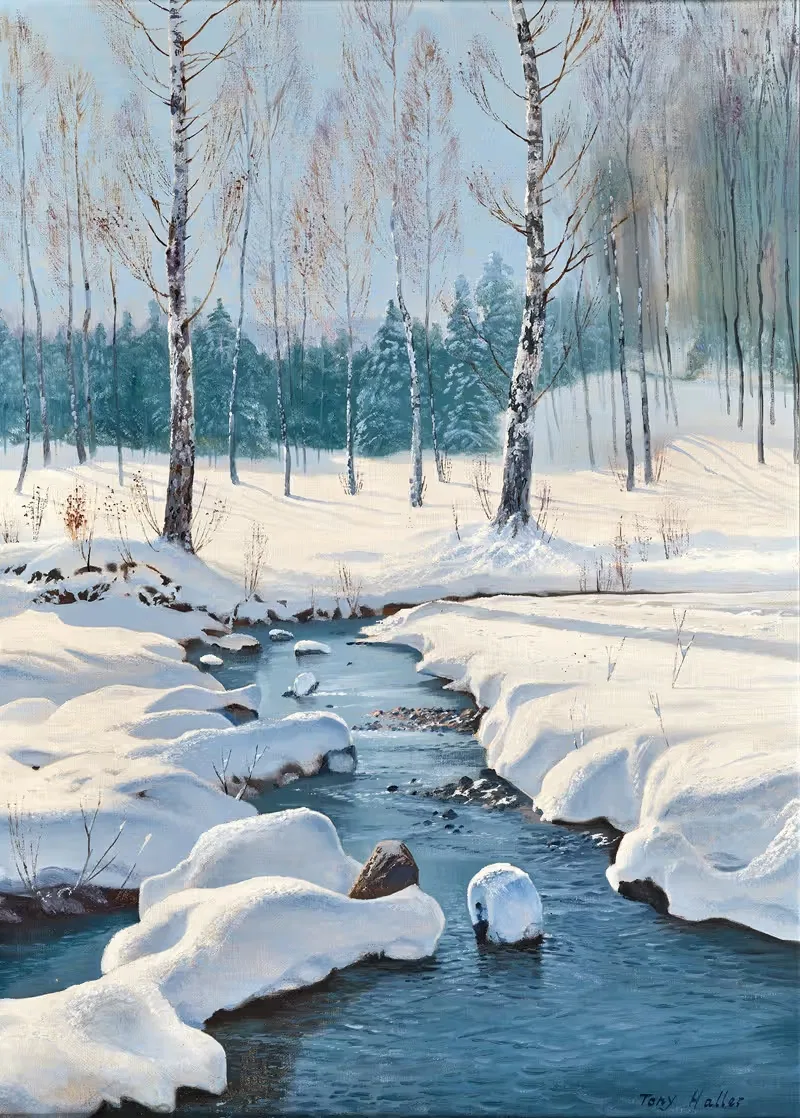 Зимний пейзаж с ручьем by Тони Халлер — digital art print download