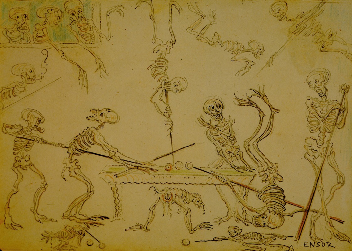 Biljartspelende geraamten — James Ensor