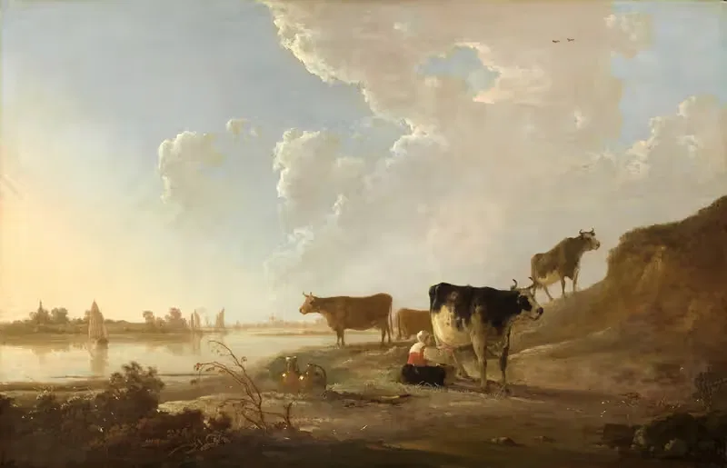 Flusslandschaft mit melkender Frau — Aelbert Cuyp