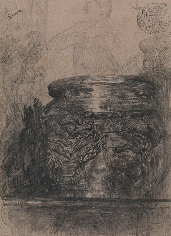Bronze pot with Apparitions by James Ensor, 1880 — digital art print download