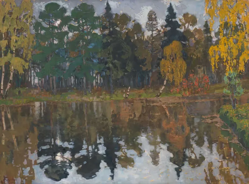 Autumn pond by Anatoly Dmitrievich Kaigorodov — digital art print download