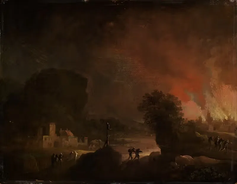 Nächtliche Landschaft mit brennender Stadt — Christian Wilhelm Ernst Dietrich
