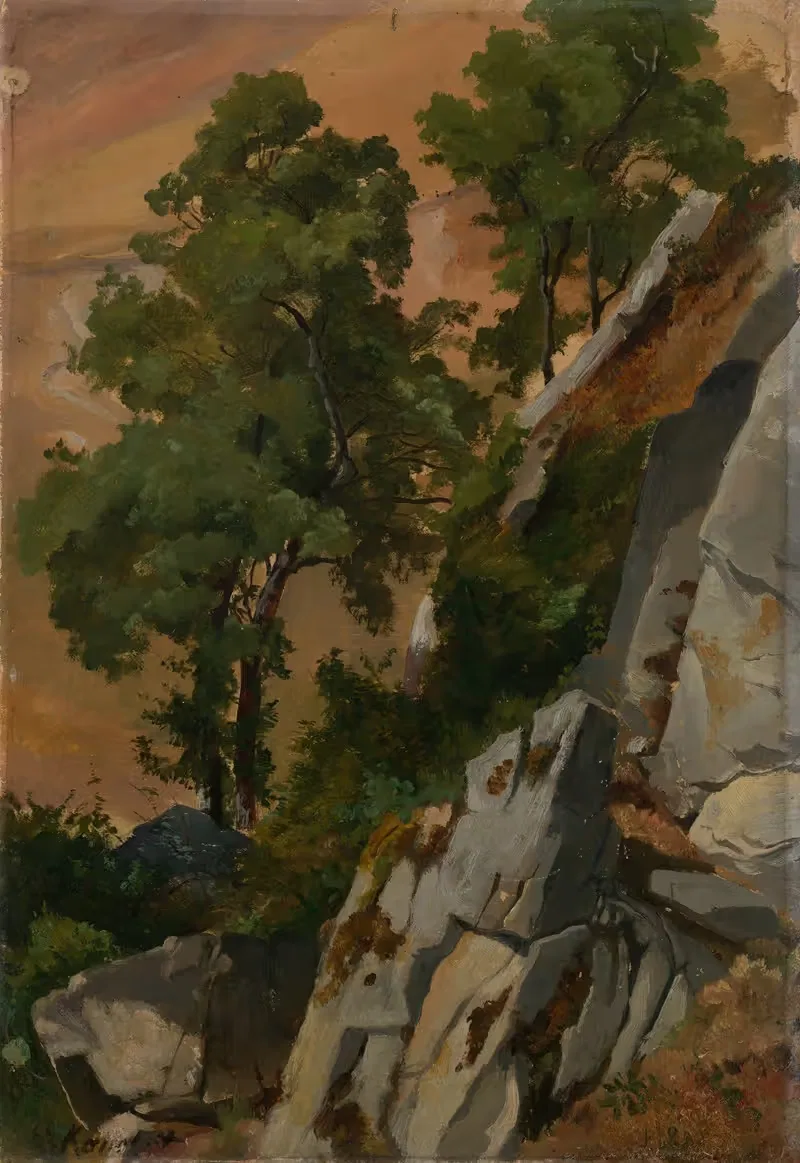 Felshang mit Bäumen bei Olevano — Edmund Kanoldt