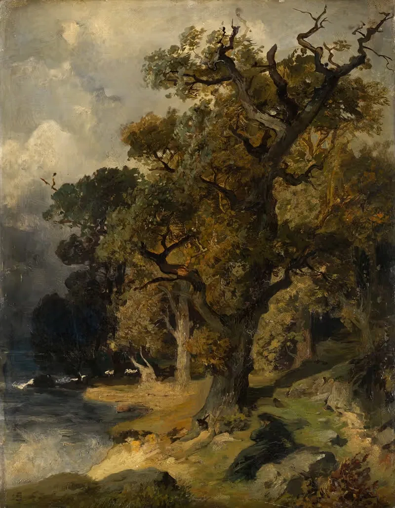 Herbstlicher Eichwald am Seeufer by Edmund Kanoldt, 1883 — digital art print download