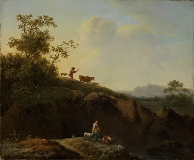 Вечерний пейзаж с пастухами by Георг Фридрих Майер, 1765-1769 — digital art print download