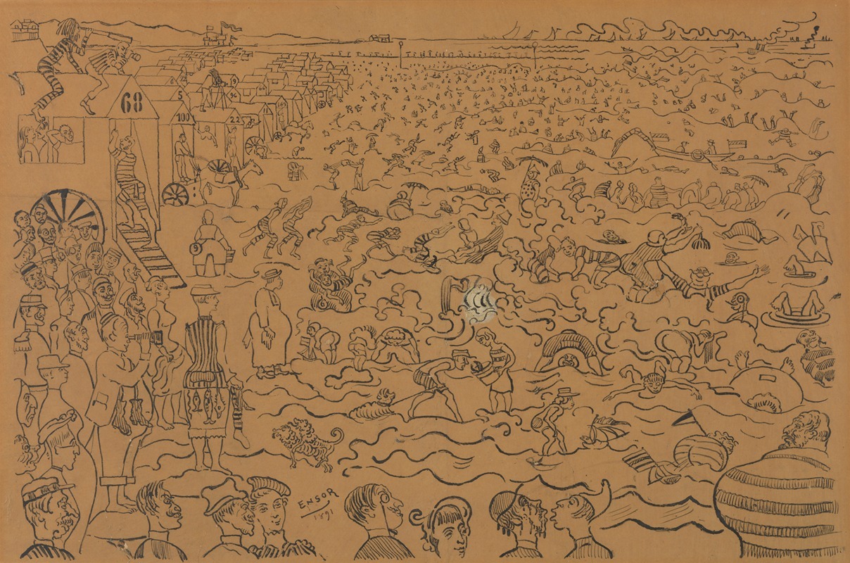 De baden van Oostende by Джеймс Энсор, 1891 — digital art print download