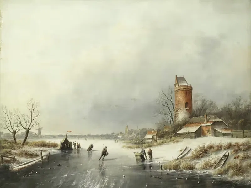 A winter landscape with figures on the ice — Jan Jacob Coenraad Spohler