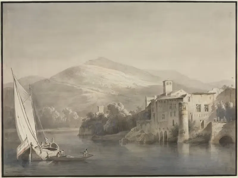 Flusslandschaft mit Segelkahn und Ruderboot — Jean-Jacques de Boissieu