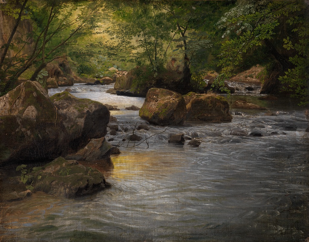 Bergbach mit sitzendem Maler by Johann Wilhelm Schirmer — digital art print download