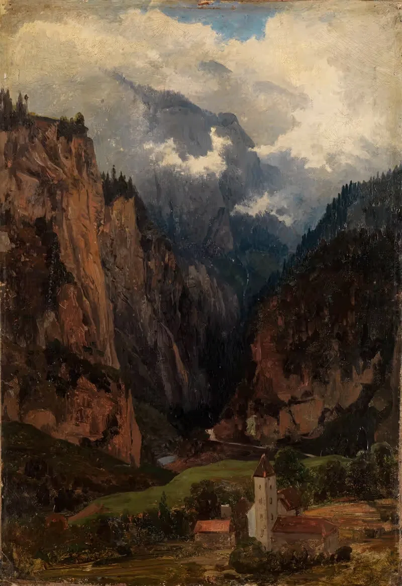 Виа Мала с церковью на переднем плане by Иоганн Вильгельм Ширмер, 1853 — digital art print download