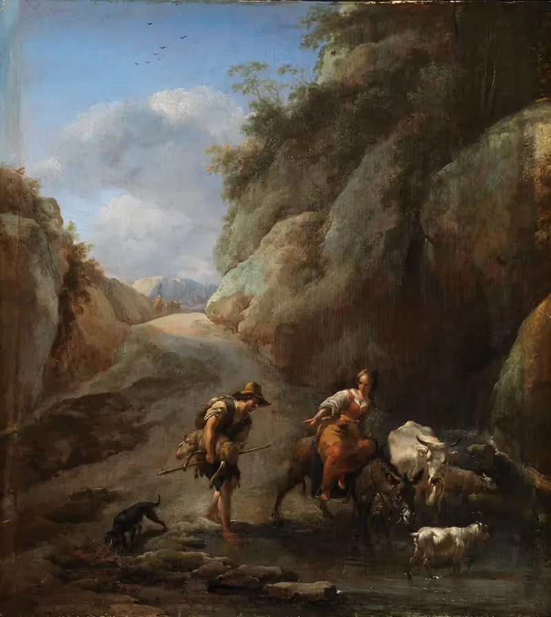 Переправа в горах by Николаес Питерсз. Берхем, 1665-1670 — digital art print download