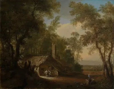 Крестьянский дом между деревьями при дневном свете около 1743-1745 by Филипп Иероним Бринкманн — digital art print download