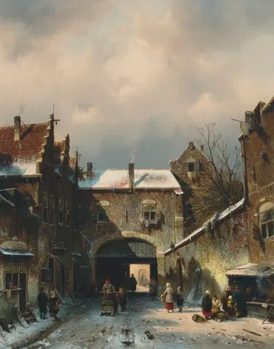 Сцена деревенской улицы зимой by Шарль Лейкерт — digital art print download
