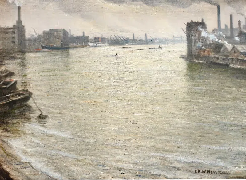 The Thames looking towards Tower Bridge by Christopher R. W. Nevinson — digital art print download